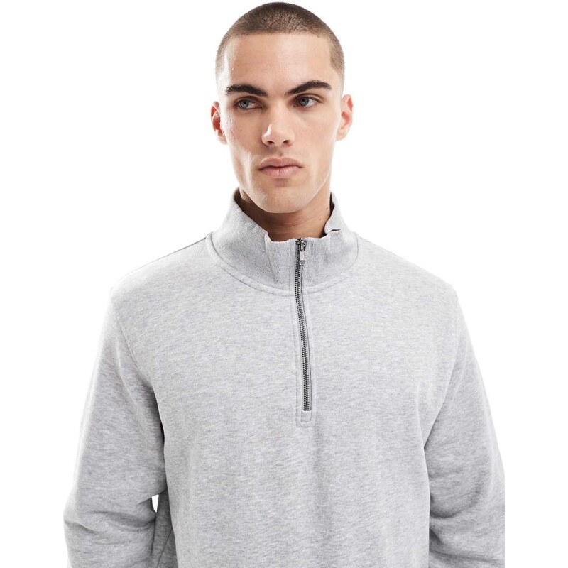 Jack & Jones oversize quarter zip sweatshirt in grey