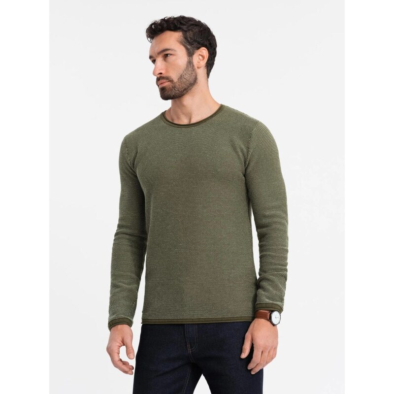 Ombre Clothing Jedinečný olivový svetr se vzorem V2 SWSW-0118