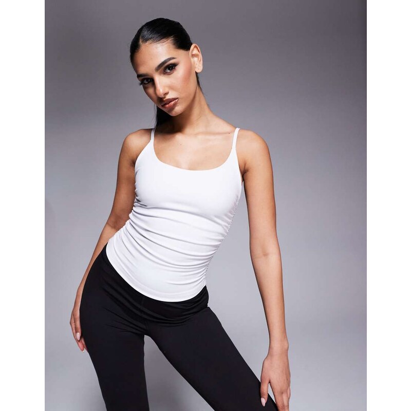 4505 soft touch cami with ruched side and inner bra in white 104439493