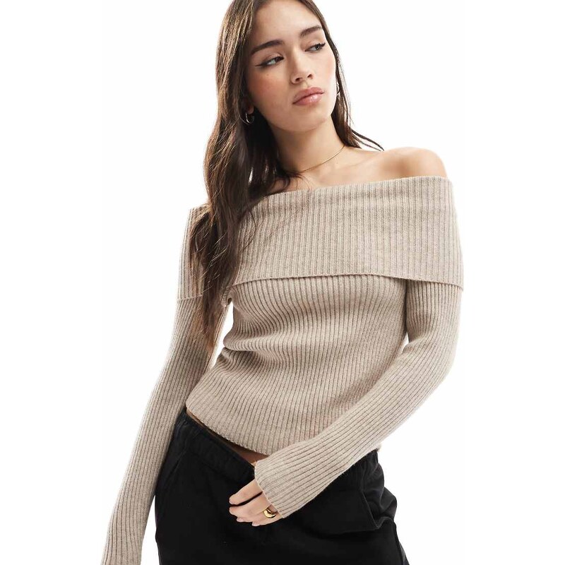 ONLY off shoulder knitted jumper in light brown