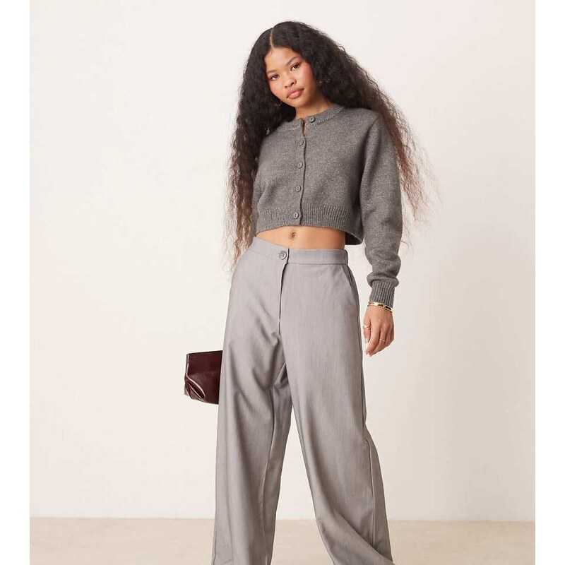 ASOS DESIGN Petite tailored relaxed straight leg trousers in grey 105247414