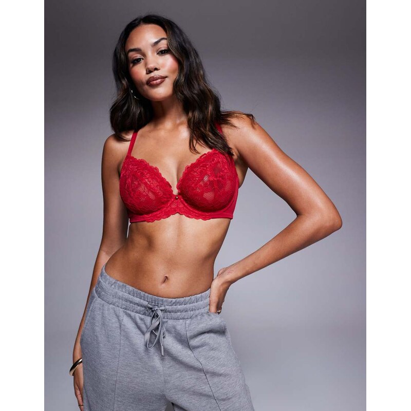 Ann Summers Fuller Bust Sexy Lace non padded plunge bra in red 104155954