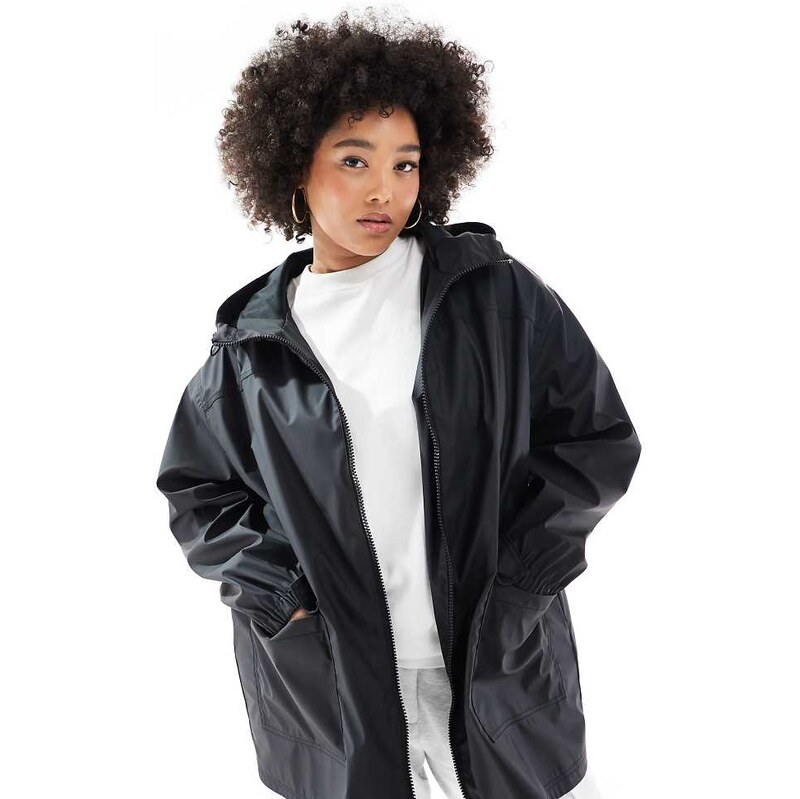 ASOS Curve ASOS DESIGN Curve rubberised rain coat in black 104155891