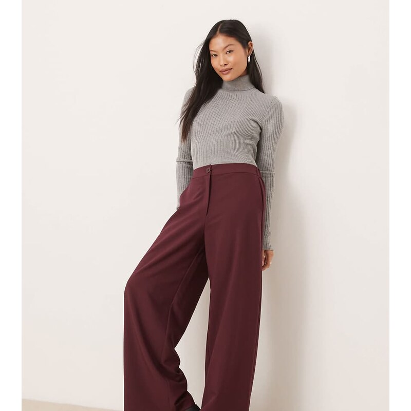 ASOS DESIGN Petite tailored relaxed straight leg trousers in dark 103440495