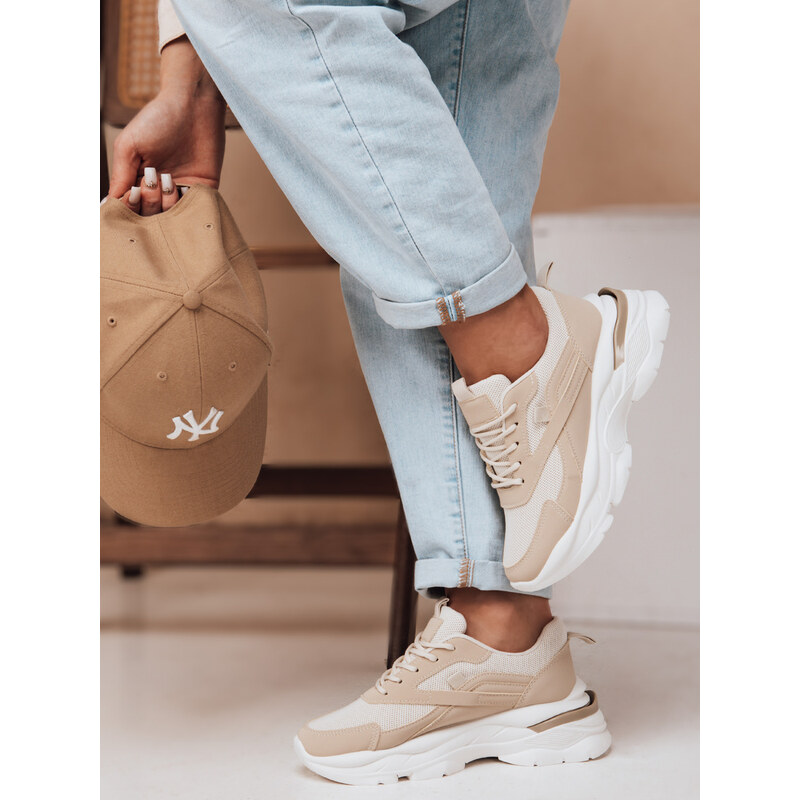 DStreet Dámské béžové sneakersy na platformě SPORTLITE