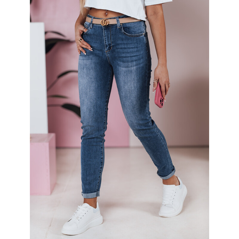 Spodnie damskie jeansowe slim fit średni stan FLEXI granatowe
