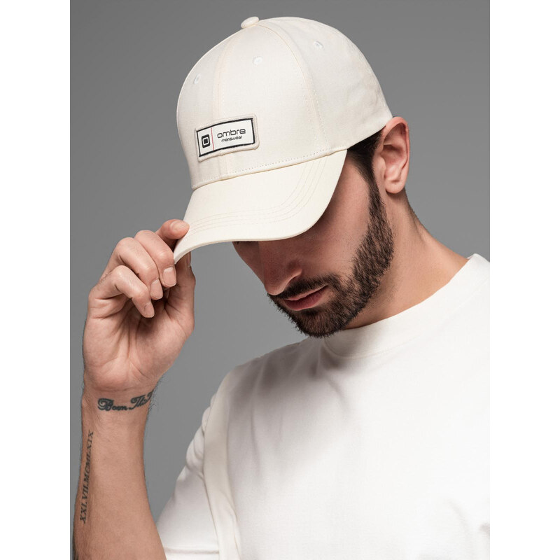 Ombre Mens baseball cap with visor and patch - cream