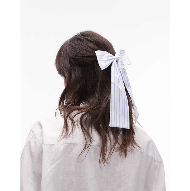 & Other Stories bow hair clip in blue and white coastal stripe-Multi 104231910