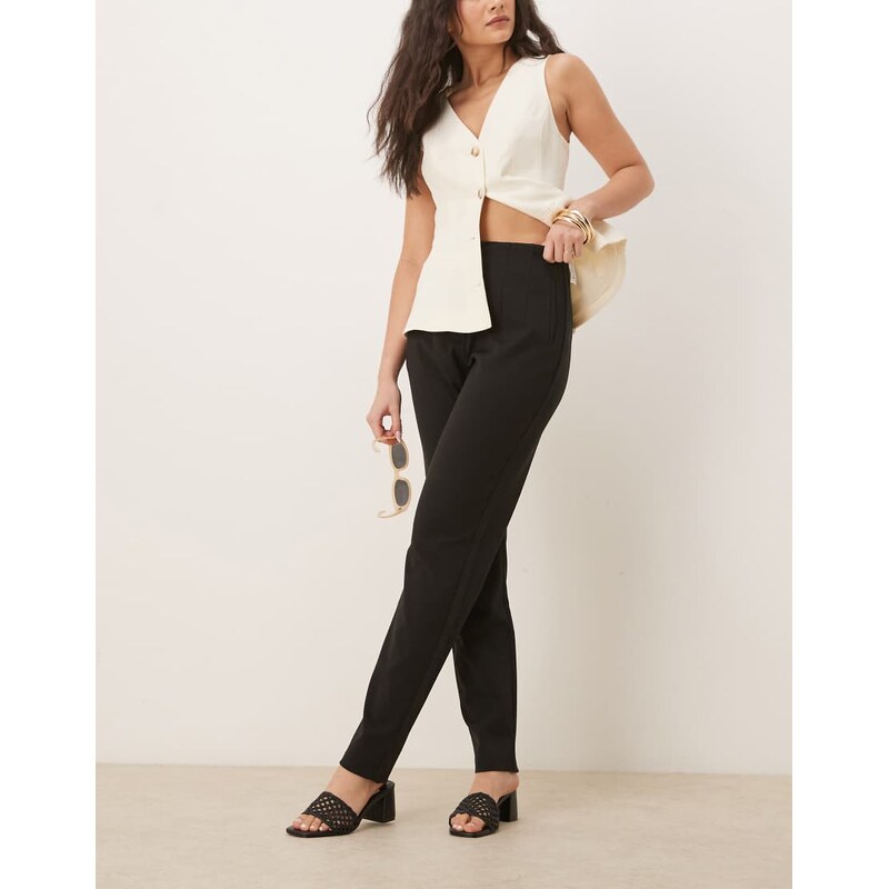 Vila mix & match high waist clean straight leg trouser in black 115735030