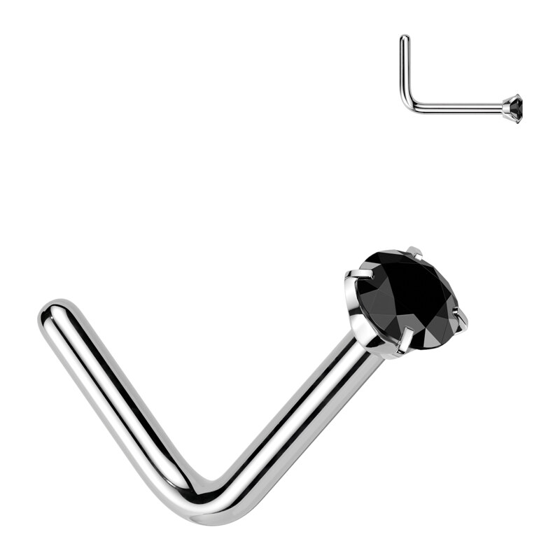 Atreya titanový piercing do nosu ve tvaru L se zirkonem Keira