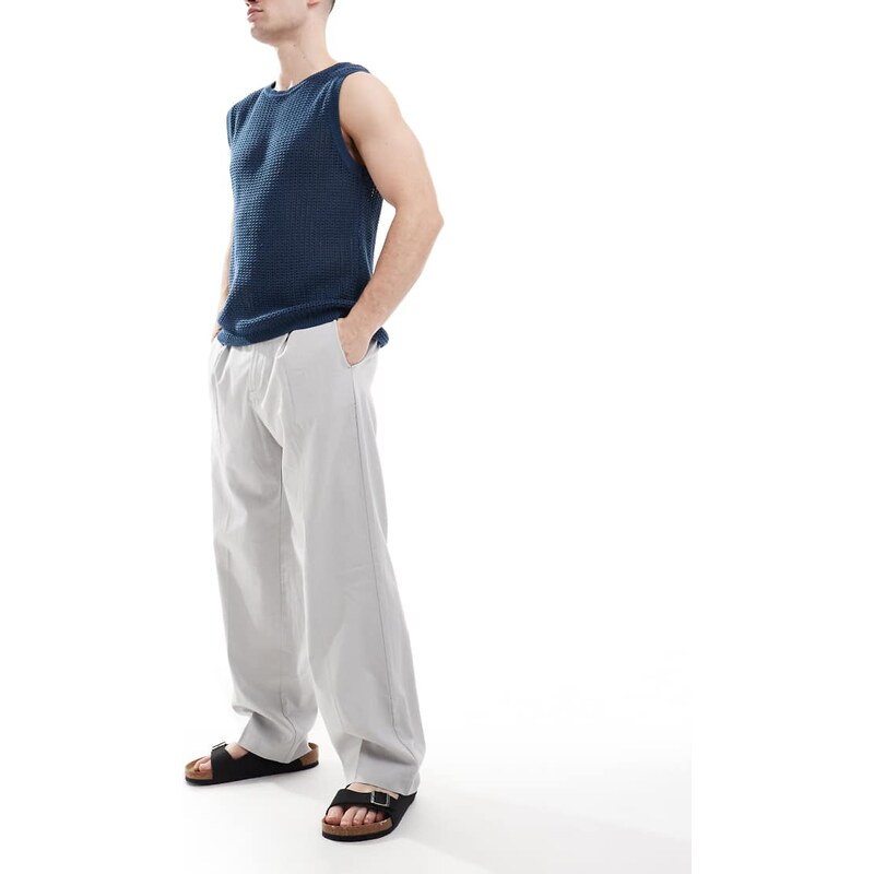 ASOS DESIGN smart wide leg linen blend trousers with front pleat
