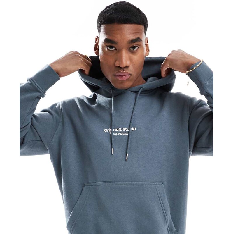 Jack & Jones oversized hoodie in teal blue with chest logo