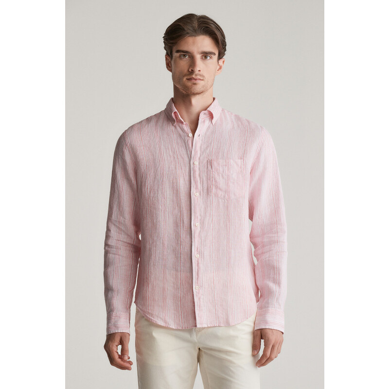 KOŠILE GANT REG LINEN STRIPE SHIRT GERANIUM PINK