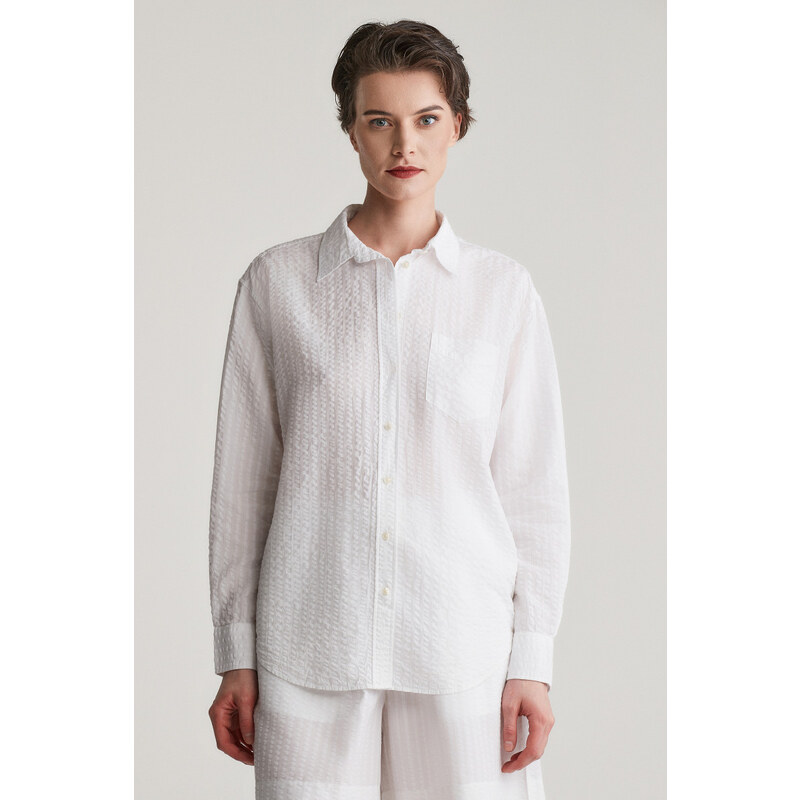 KOŠILE GANT REL TONAL STRIPED SEERSUCKER SHIRT WHITE