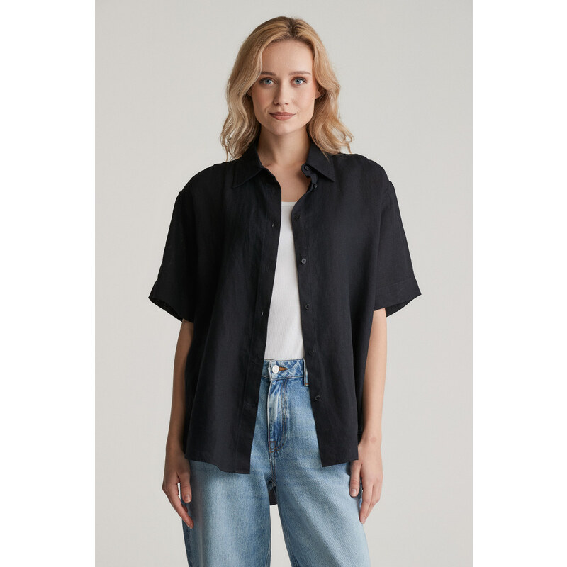 KOŠILE GANT REL LINEN SS SHIRT BLACK