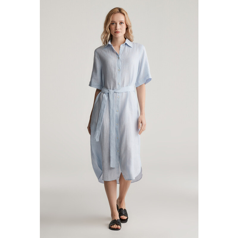 ŠATY GANT REG LINEN SS SHIRT DRESS LIGHT BLUE 104356763