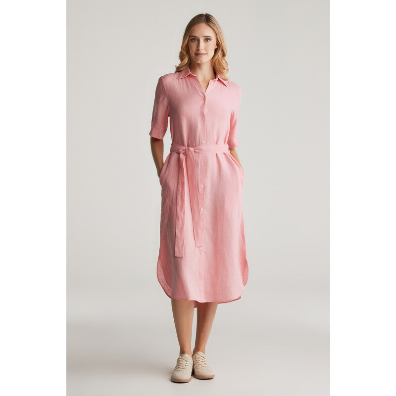 ŠATY GANT REG LINEN SS SHIRT DRESS GERANIUM PINK 104356762