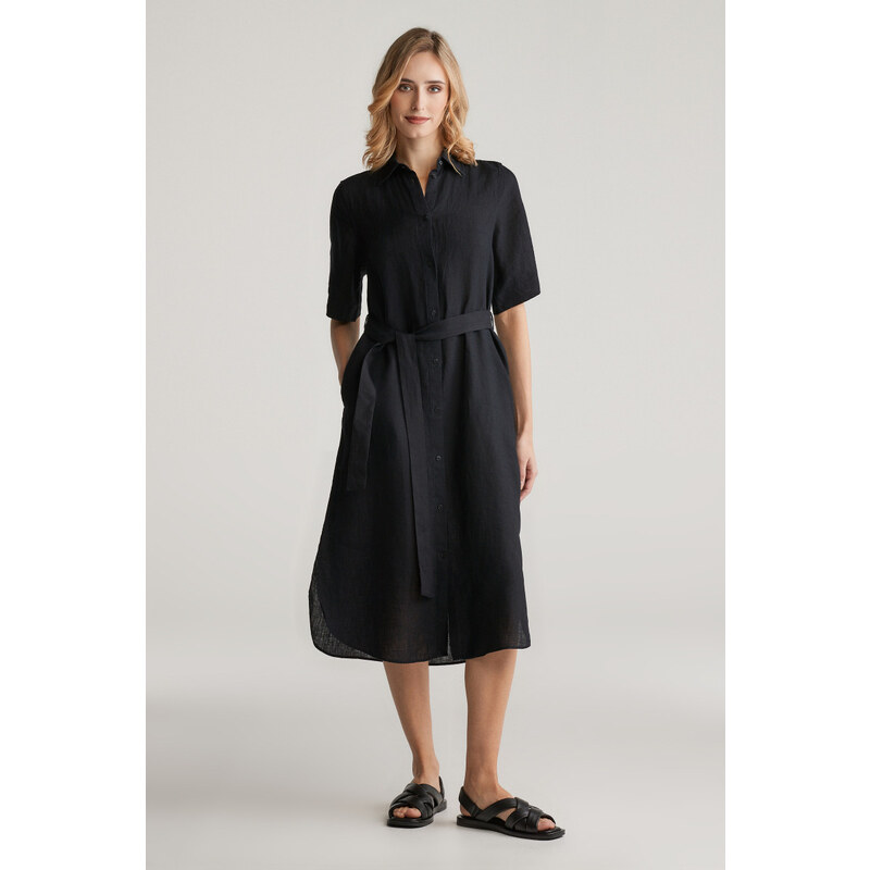 ŠATY GANT REG LINEN SS SHIRT DRESS BLACK 104356761