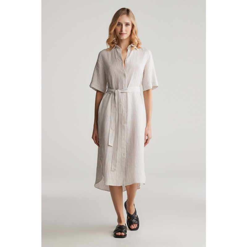ŠATY GANT REG LINEN STRIPED SHIRT DRESS DRY SAND 104356764