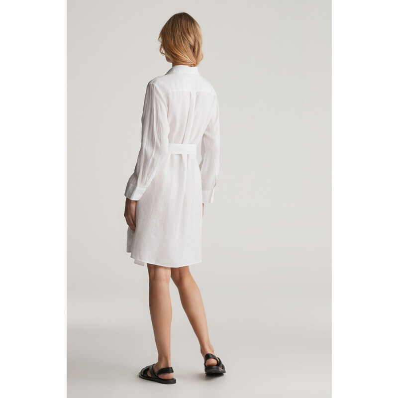 ŠATY GANT REL LINEN BELTED SHIRT DRESS WHITE