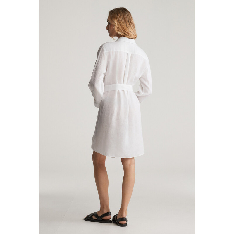 ŠATY GANT REL LINEN BELTED SHIRT DRESS WHITE