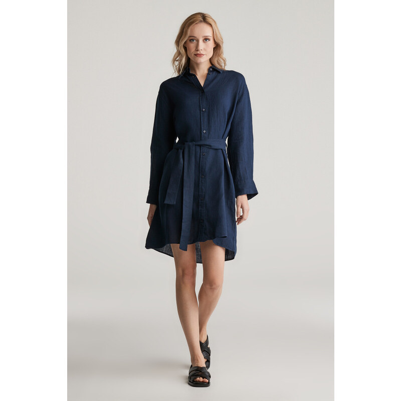 ŠATY GANT REL LINEN BELTED SHIRT DRESS EVENING BLUE
