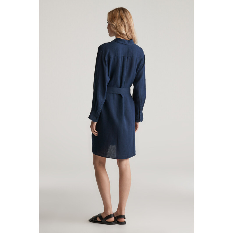 ŠATY GANT REL LINEN BELTED SHIRT DRESS EVENING BLUE
