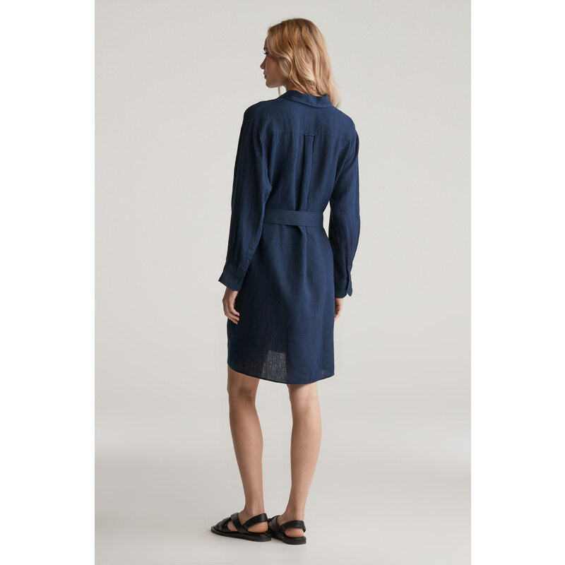 ŠATY GANT REL LINEN BELTED SHIRT DRESS EVENING BLUE