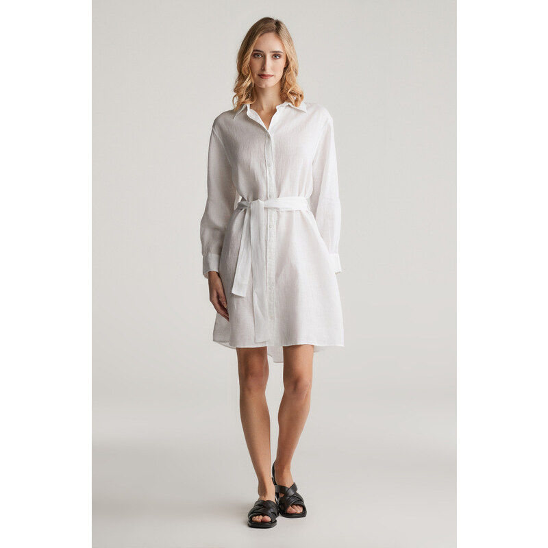 ŠATY GANT REL LINEN BELTED SHIRT DRESS WHITE
