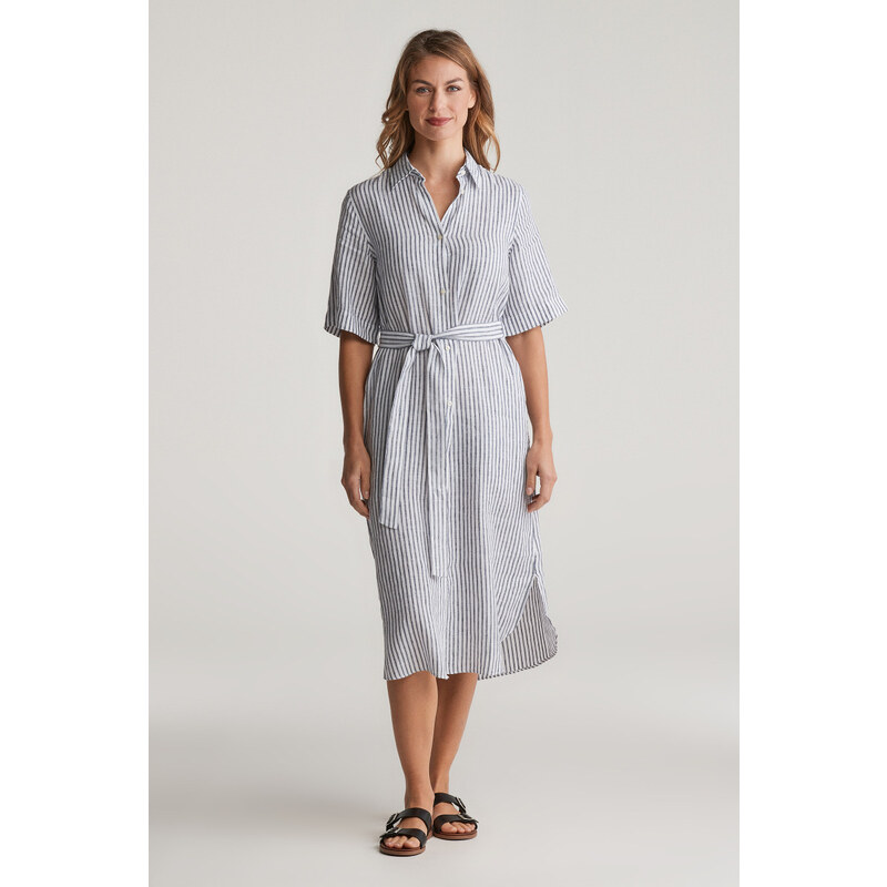 ŠATY GANT REG LINEN STRIPED SHIRT DRESS EVENING BLUE 104356765