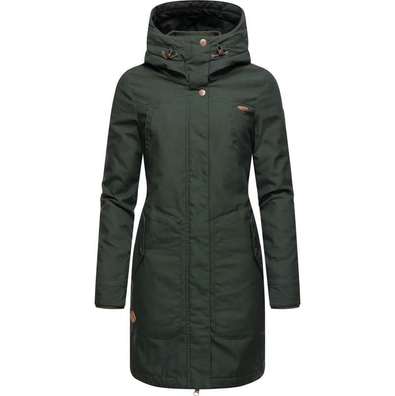 Ragwear Zimní kabát 'Jannisa' hnědá / tmavě zelená / bílá