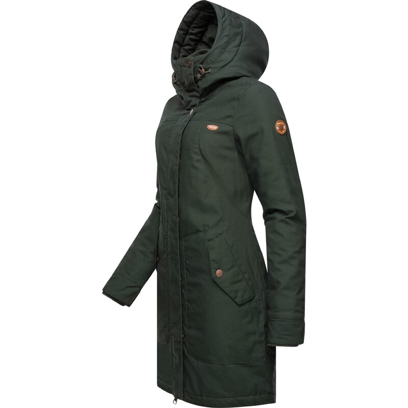 Ragwear Zimní kabát 'Jannisa' hnědá / tmavě zelená / bílá