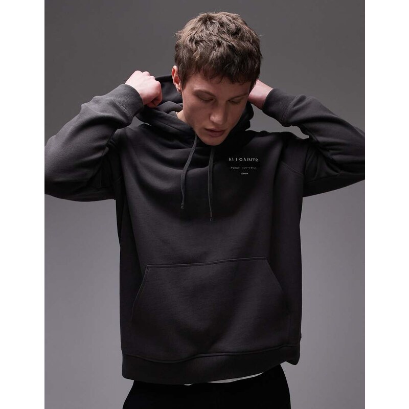 AllSaints Redact oth hoodie in washed black - BLACK