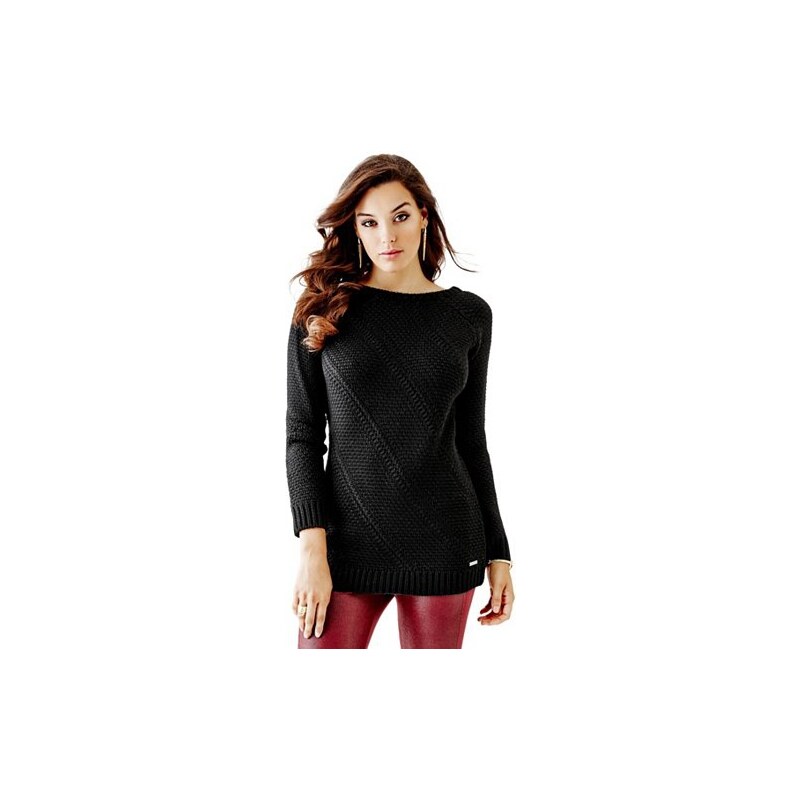 Svetr Guess Long-Sleeve Diagonal-Stitch Sweater černý