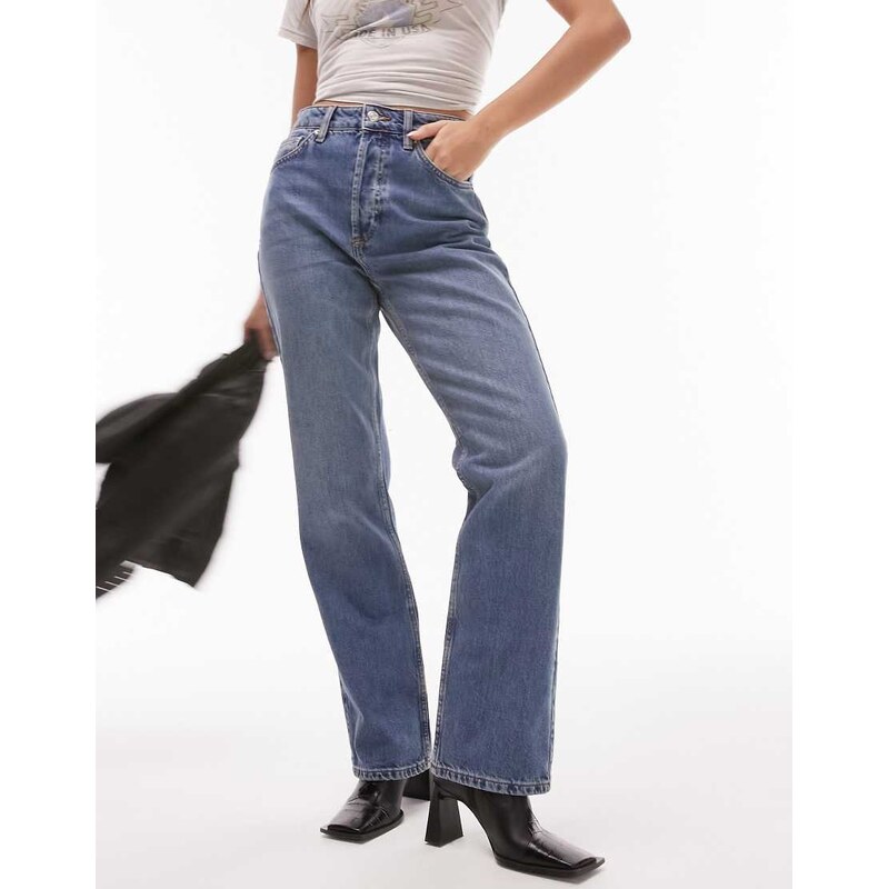 Topshop Hourglass Kort high rise straight jean in mid blue