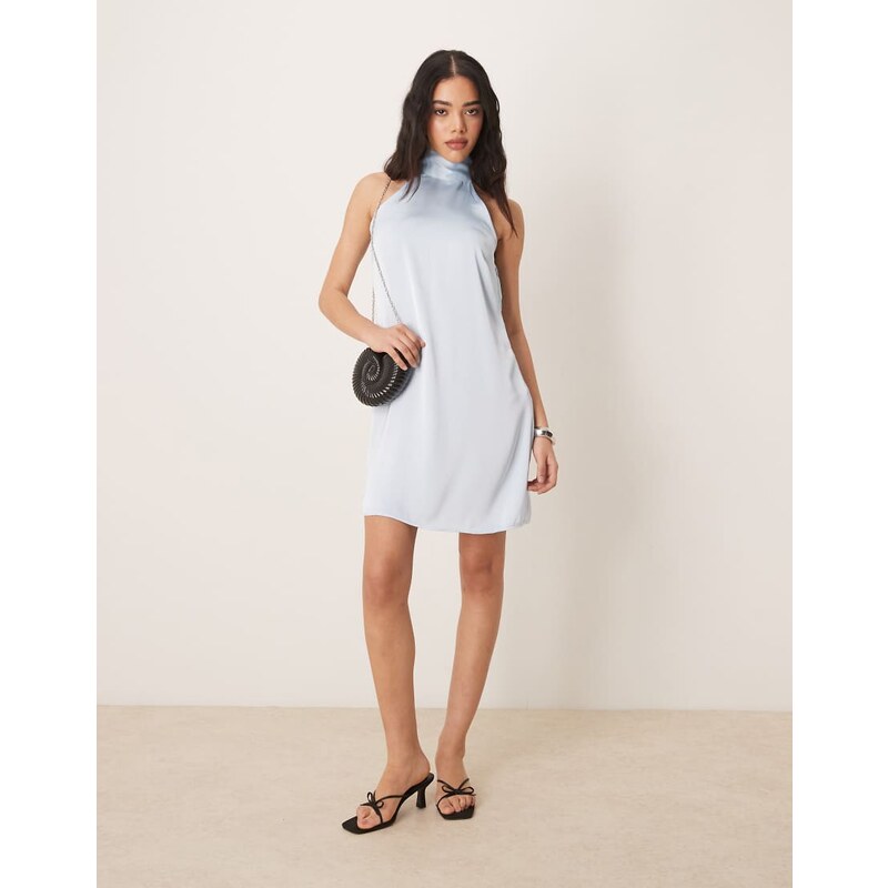 Vila satin halter mini dress in pastel blue 115535359