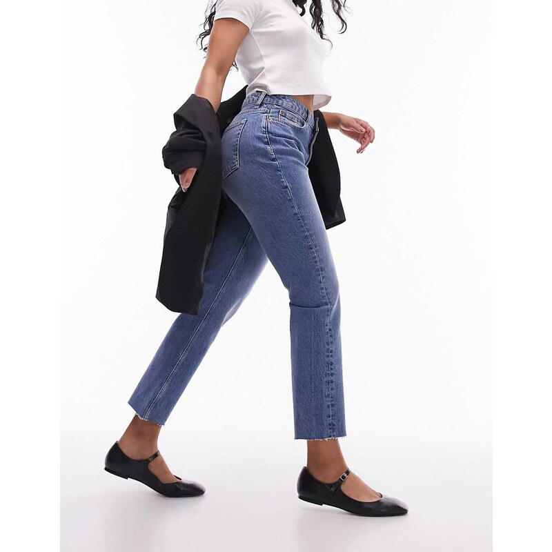 Topshop Hourglass mid rise straight cropped jean with raw hems