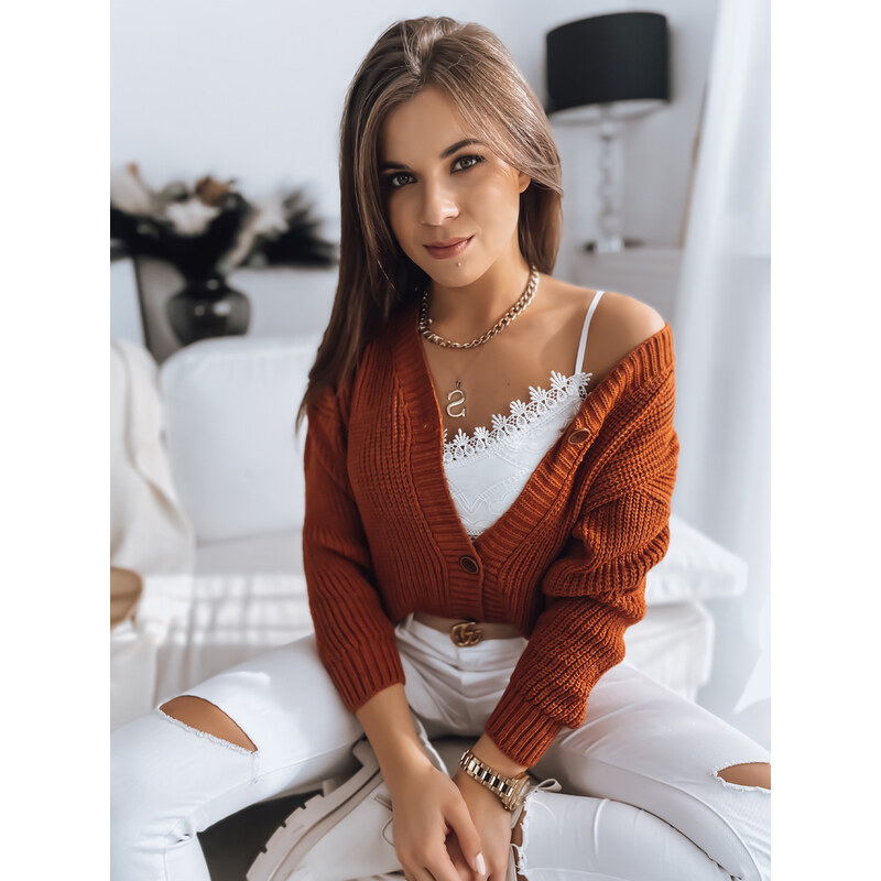 BASIC Cihlový svetr MINSTRAL na knoflíky Oranžová