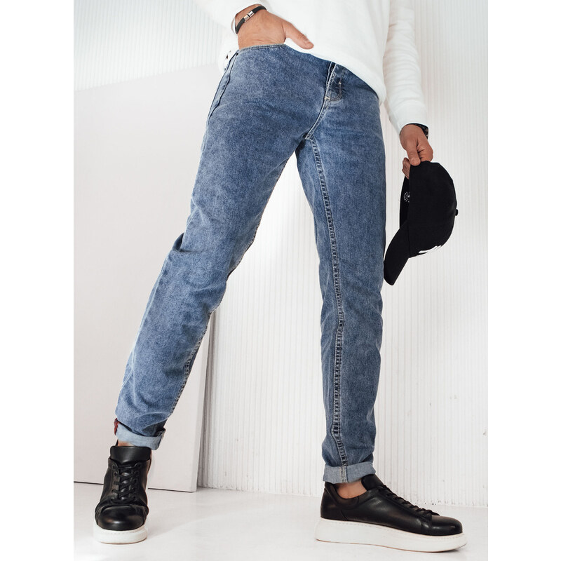 BASIC Modré džínové kalhoty Denim vzor