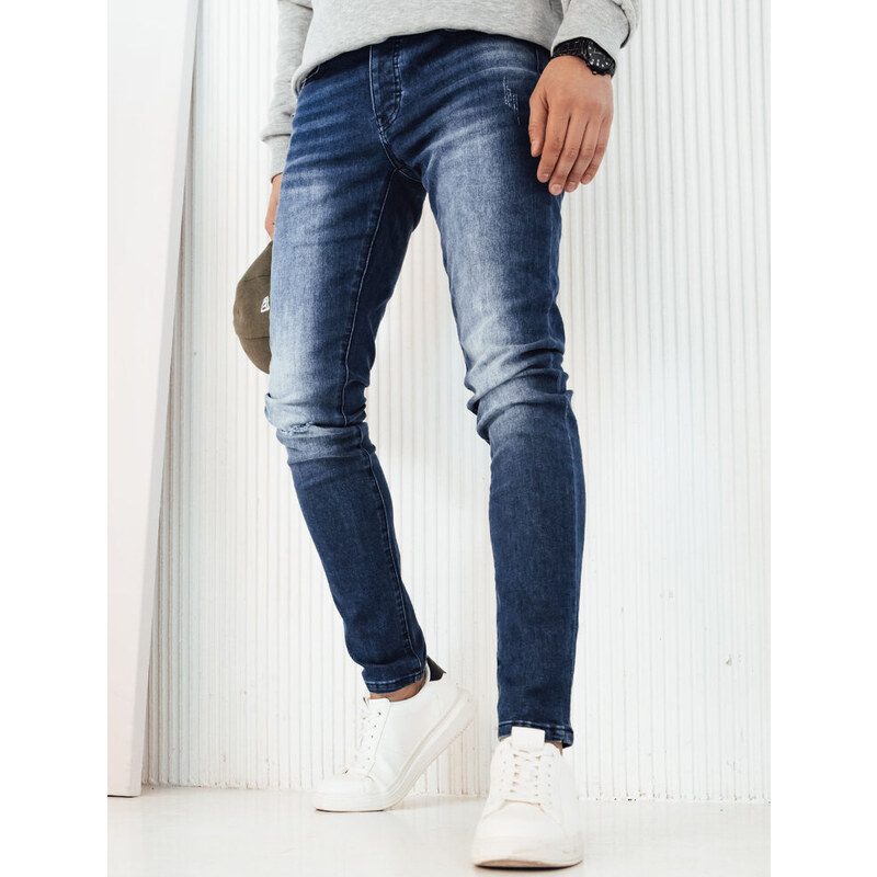 BASIC Tmavě modré pánské džíny Denim vzor