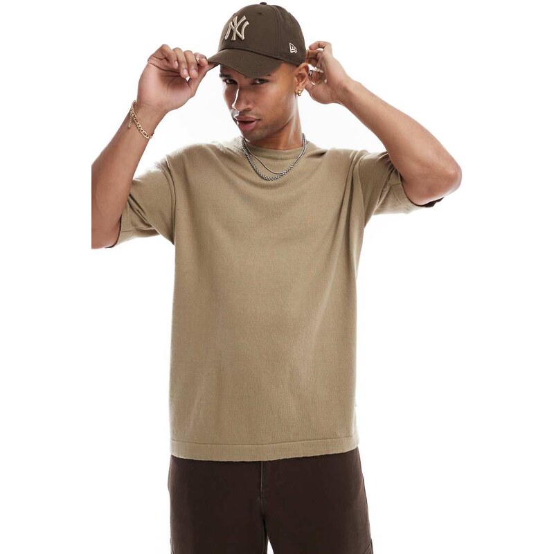 Jack & Jones oversized knitted t-shirt in beige-Neutral