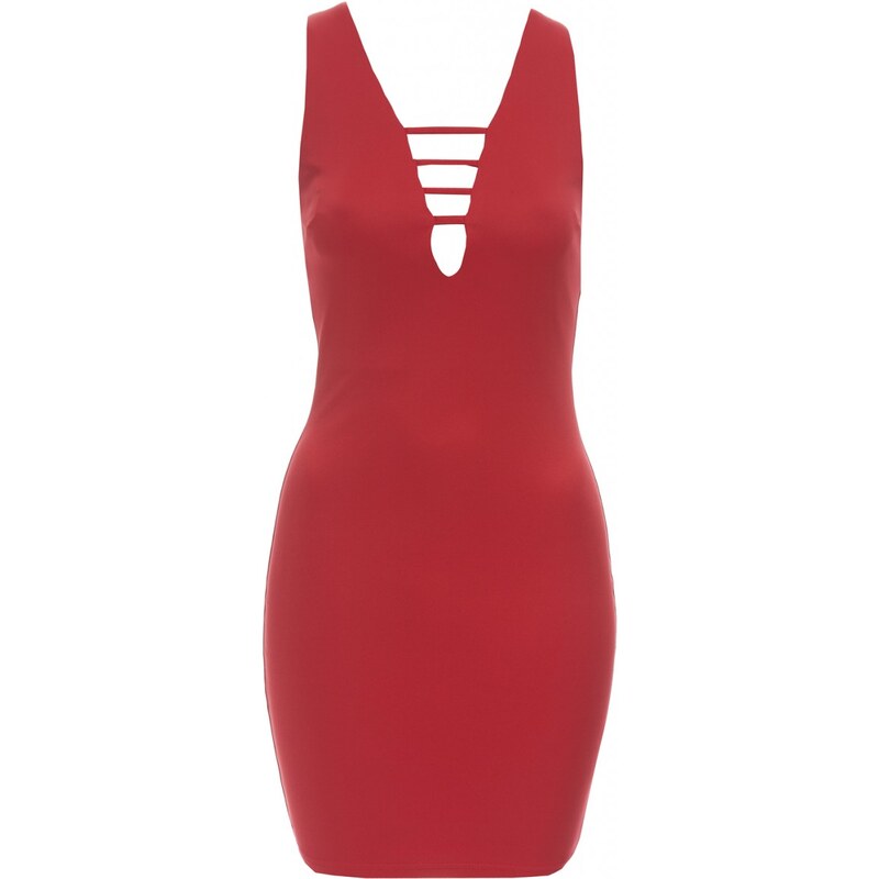 TFNC Červené šaty s detailem ve výstřihu