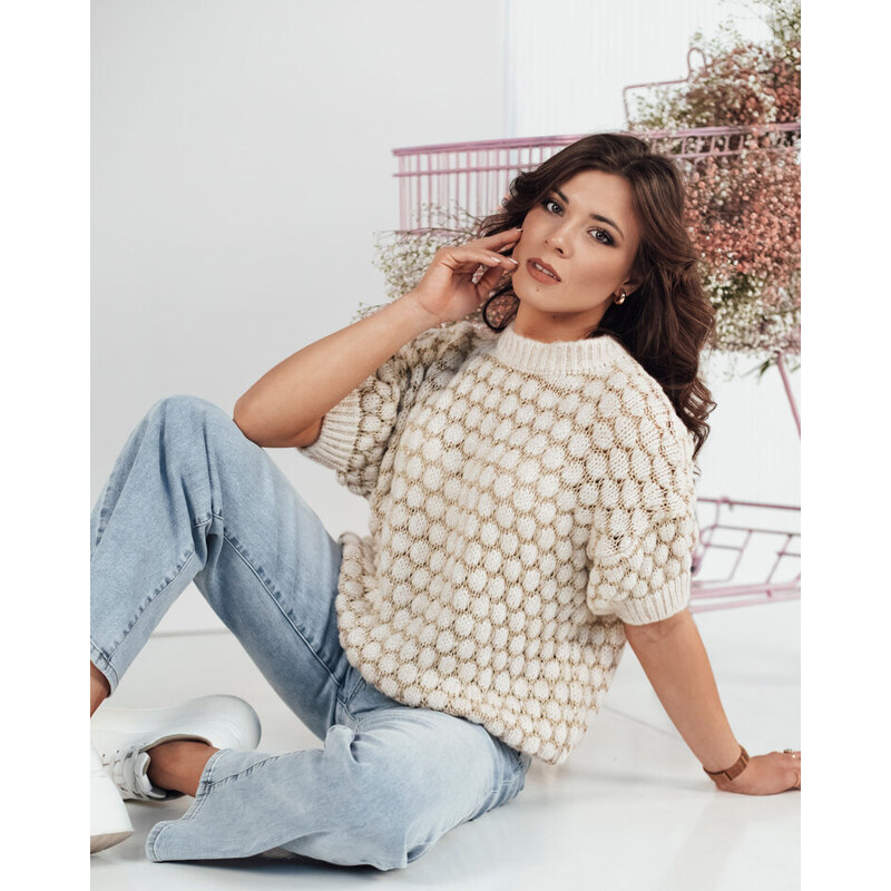 BASIC Béžový stylový oversize svetr PINGOL Béžová