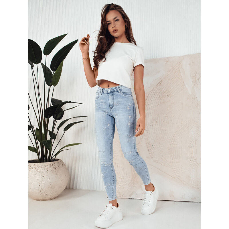 BASIC Modré džínové kalhoty se vzorem motýlů CABRELA Denim vzor