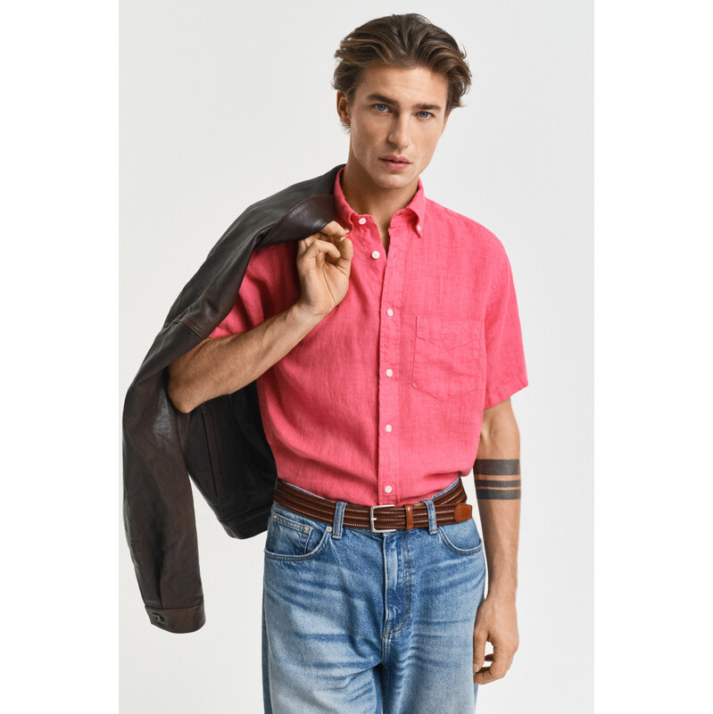 KOŠILE GANT REG GMNT DYED LINEN SS SHIRT WATERMELON RED