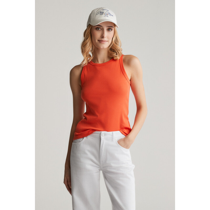 TOP GANT HIGH NECK RIB TANK TOP ORANGE RED 104260689