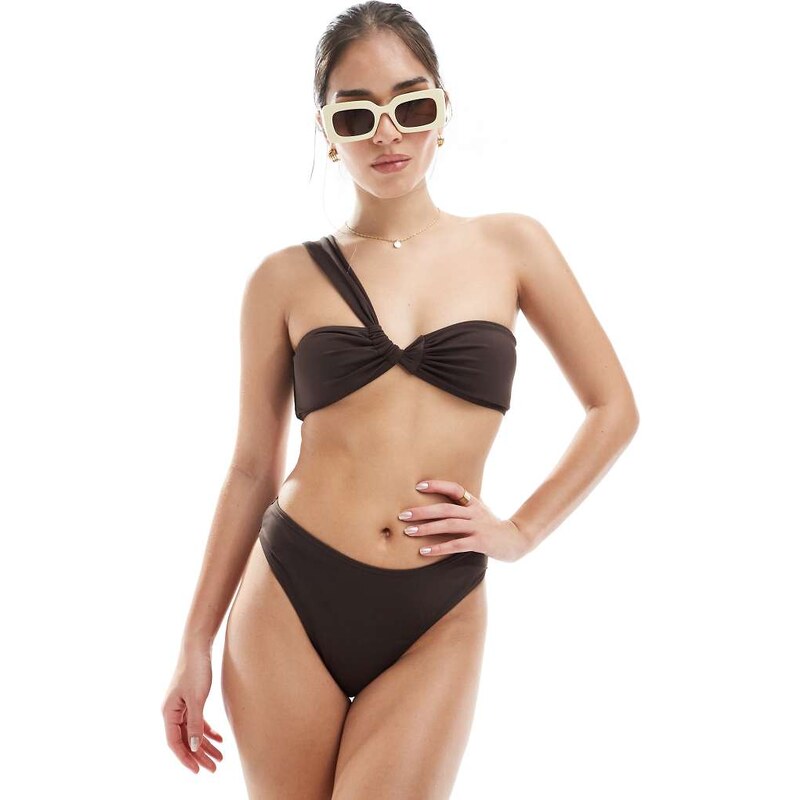 4th & Reckless high leg bikini bottom co-ord in chocolate brown 104274072