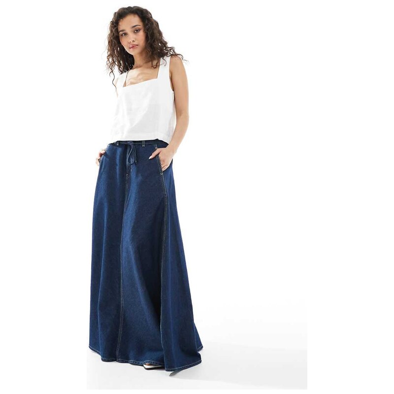 Levis XL denim midi skirt in dark wash blue-Navy 115201793