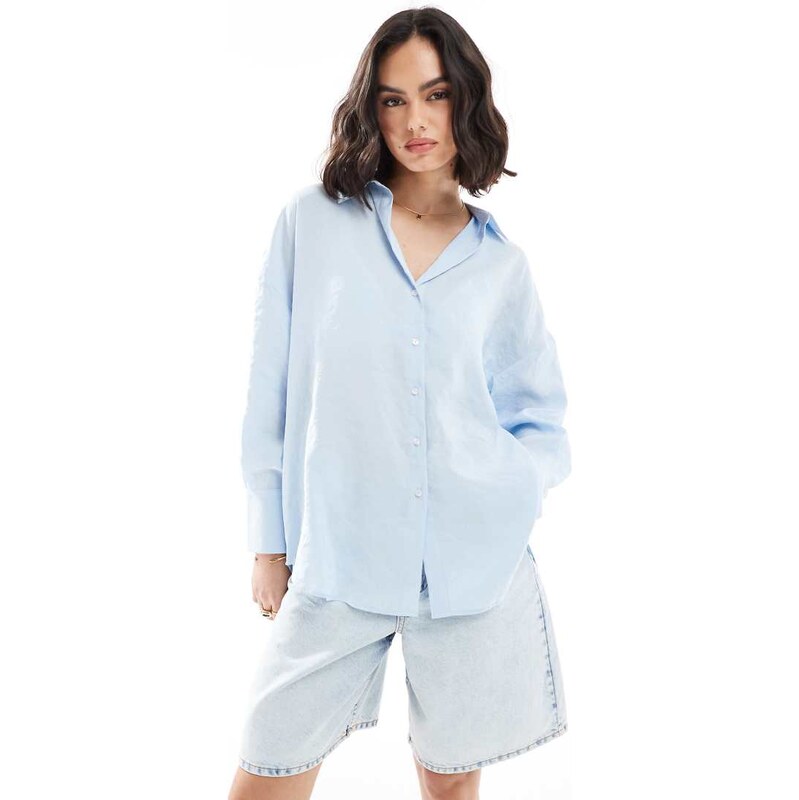 ONLY oversized long sleeve textured shirt in light blue 110924081