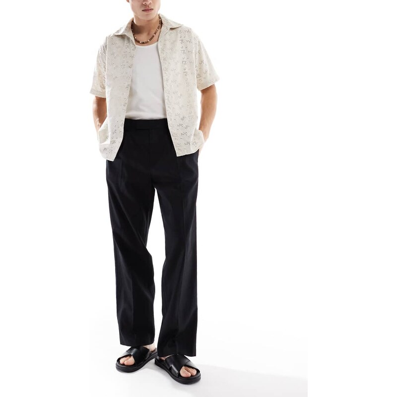 ASOS DESIGN smart wide leg linen blend trousers with front pleat